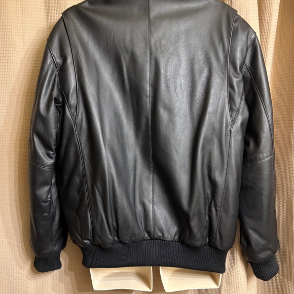 EDDIE BAUER Soft Black Lamb Leather Goose Down Lined Bomber Jacket Men's L - Picture 9 of 16